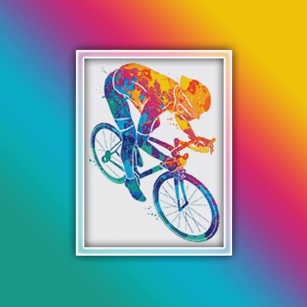 Cyclist Cross Stitch Pattern 1 Instant Download Instant PDF Download - Cycling Watercolor Cross Stitch Pattern - Bicycle Cross Stitch