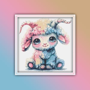 Goat Cross Stitch Pattern 13 Instant PDF Download - Ram Watercolor Cross Stitch Pattern - Baby Goat Cross Stitch Pattern - Goat Kid