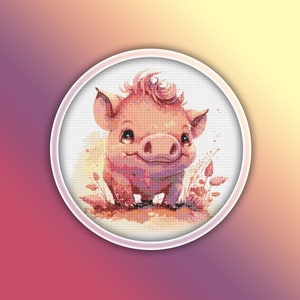 Bush Pig Cross Stitch Pattern 2 Instant PDF Download - Bushpig Watercolor Cross Stitch Pattern - Wild Pig - Pink Pig Cross Stitch Pattern