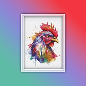 Chicken Cross Stitch Pattern 5 Instant PDF Download - Rooster Watercolor Cross Stitch Pattern - Bird Cross Stitch Pattern