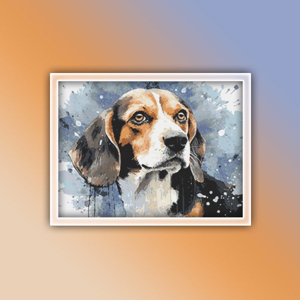 Beagle Cross Stitch Pattern 1 Instant PDF Download - Beagle Dog Watercolor Cross Stitch Pattern - Animal Cross Stitch Pattern