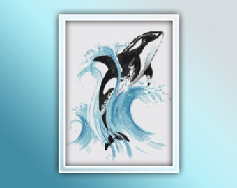 Orca Cross Stitch Pattern 1 Instant PDF Download - Orca Watercolor Cross Stitch Pattern - Animal Cross Stitch Pattern
