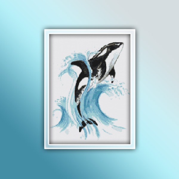 Orca Cross Stitch Pattern 1 Instant PDF Download - Orca Watercolor Cross Stitch Pattern - Animal Cross Stitch Pattern