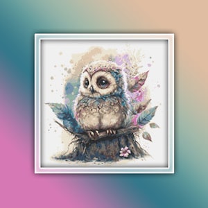 Owl Cross Stitch Pattern 24 Instant Download Instant PDF Download - Baby Owl Watercolor Cross Stitch Pattern - Woodland Animals - Kids Room