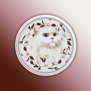 Cat Cross Stitch Pattern 53 Instant PDF Download - White Kitty Watercolor Cross Stitch Pattern - Animal Cross Stitch Pattern - White Cat