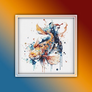 Koi Cross Stitch Pattern 9 Instant PDF Download  - Fish Watercolor Cross Stitch Pattern - Animal Cross Stitch Pattern