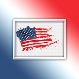 Padrão de ponto cruz da bandeira americana 1 Download instantâneo de PDF - Padrão de ponto cruz em aquarela da bandeira americana