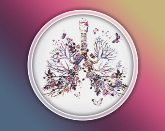 Anatomy Lungs Cross Stitch Pattern 1 Instant PDF Download - Breathing Watercolor Cross Stitch Pattern