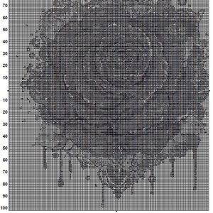 K&ouml;nnte beinhalten: Ein schwarz-wei&szlig;es Kreuzstichmuster einer roten Rose. Das Muster befindet sich auf einem Gitter mit Zahlen oben und an der Seite. Der Titel "Red Rose 8" befindet sich oben auf dem Gitter.