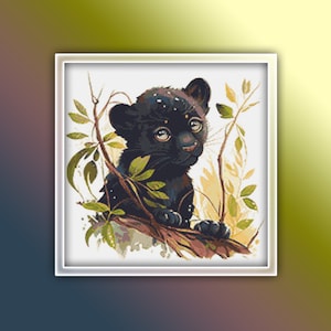Black Panther Cross Stitch Pattern 5 Instant PDF Download - Jaguar Watercolor Cross Stitch Pattern - Animal Cross Stitch Pattern