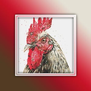 Rooster Cross Stitch Pattern 6 Instant PDF Download - Chicken Watercolor Cross Stitch Pattern - Bird Cross Stitch