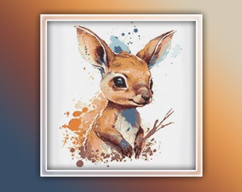 Kangaroo Cross Stitch Pattern 2 Instant PDF Download - Kangaroo Watercolor Cross Stitch  - Animal Cross Stitch Pattern | Australia