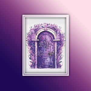 Purple Door Cross Stitch Pattern 2 Instant PDF Download - Purple Door Watercolor Cross Stitch Pattern