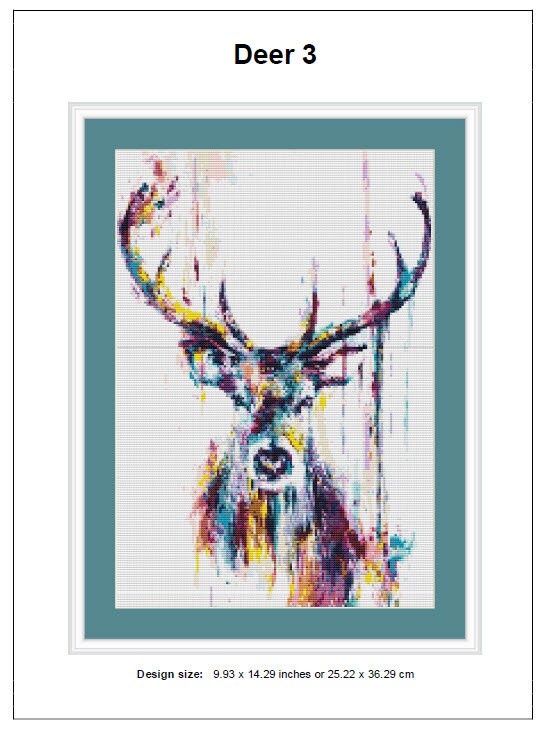 Deer Cross Stitch Pattern 3 Instant PDF Download - Deer Watercolor ...