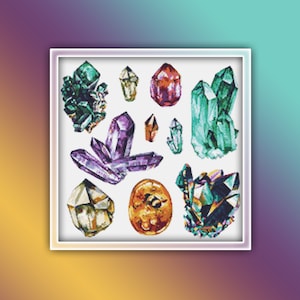 Crystals Cross Stitch Pattern 1 Instant PDF Download - Crystal Watercolor Cross Stitch Pattern - Stones - Stalagmites