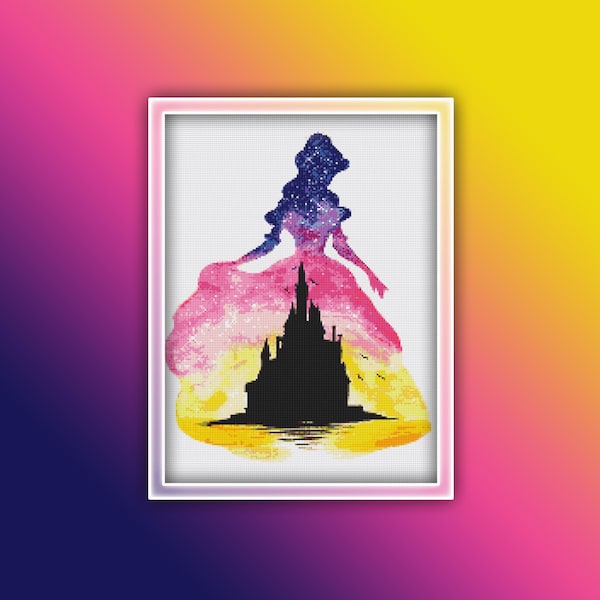 Princess Castle Stitch Pattern 10 Instant PDF Download - Princess Watercolor Cross Stitch Pattern - Watercolor Fairy Tale Cross Stitch