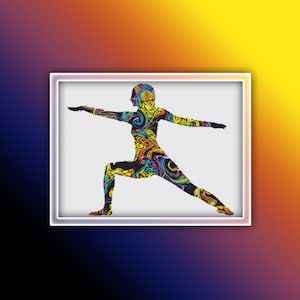 Yoga kruissteekpatroon 10 Instant PDF downloaden - Yoga pose aquarel kruissteekpatroon