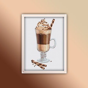 Coffee Latte Cross Stitch Pattern 1 Instant PDF Download - Cream Coffee Watercolor Cross Stitch Pattern