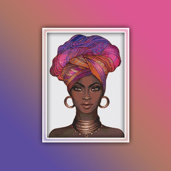 African Woman Cross Stitch Pattern 1 Instant PDF Download - African Woman Watercolor Cross Stitch Pattern
