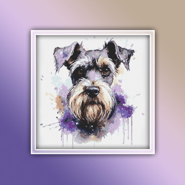 Schnauzer Cross Stitch Pattern 4 Instant PDF Download - Pinscher Watercolor Cross Stitch Pattern - Dog Cross Stitch Pattern