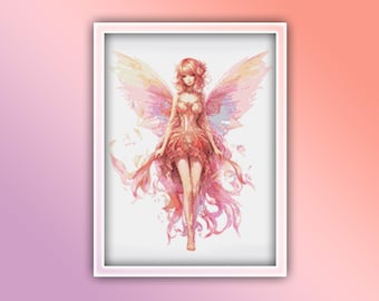 Fairy Cross Stitch Pattern 2 Instant PDF Download - Faerie Watercolor Cross Stitch Pattern - Fairy Godmother
