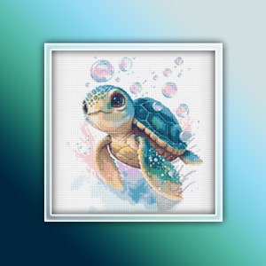Sea Turtle Cross Stitch Pattern 17 Instant PDF Download - Baby Sea Turtle Watercolor Stitching Pattern - Ocean Animals Cross Stitch Pattern