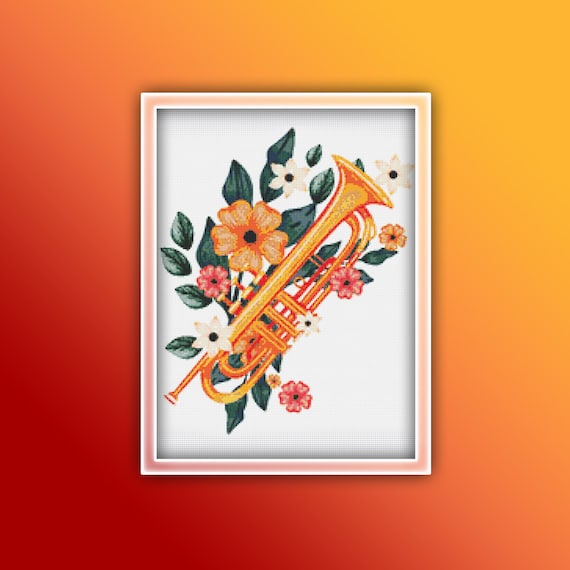 Trumpet Cross Stitch Pattern 2 Instant PDF Download - Music
