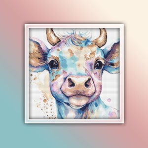 Cow Cross Stitch Pattern 4 Instant PDF Download - Cow Watercolor Cross Stitch Pattern - Animal Cross Stitch Pattern