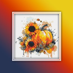Pumpkins Cross Stitch Pattern 5 Instant PDF Download - Autumn Watercolor Cross Stitch Pattern - Halloween Cross Stitch Pattern