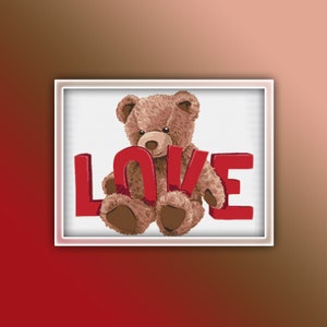Love Teddy Bear Cross Stitch Pattern Instant PDF Download | Teddy Bear Watercolor Cross Stitch Pattern | Animal Cross Stitch Pattern