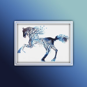 Horse Cross Stitch Pattern 4 Instant PDF Download Grey Horse Watercolor Cross Stitch Pattern Animal Cross Stitch Pattern image 1