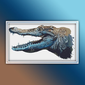 Crocodile Cross Stitch Pattern 2 Instant PDF Download - Crocodile Watercolor Cross Stitch Pattern - Animal Cross Stitch Pattern