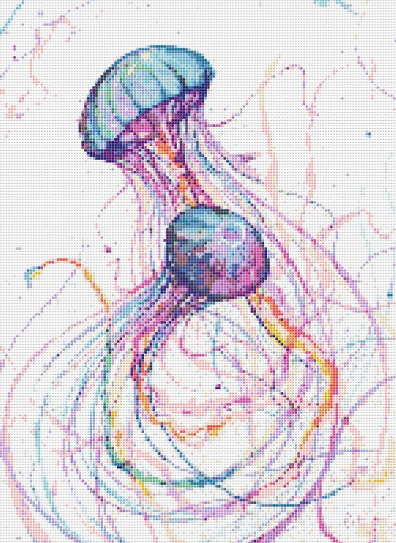 Jellyfish Cross Stitch Pattern 2 Instant PDF Download Sea | Etsy