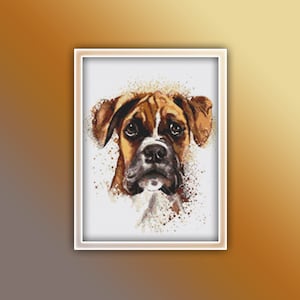 Boxer Cross Stitch Pattern 1 Instant PDF Download - Boxer Dog Watercolor Cross Stitch Pattern - Dog Cross Stitch Pattern