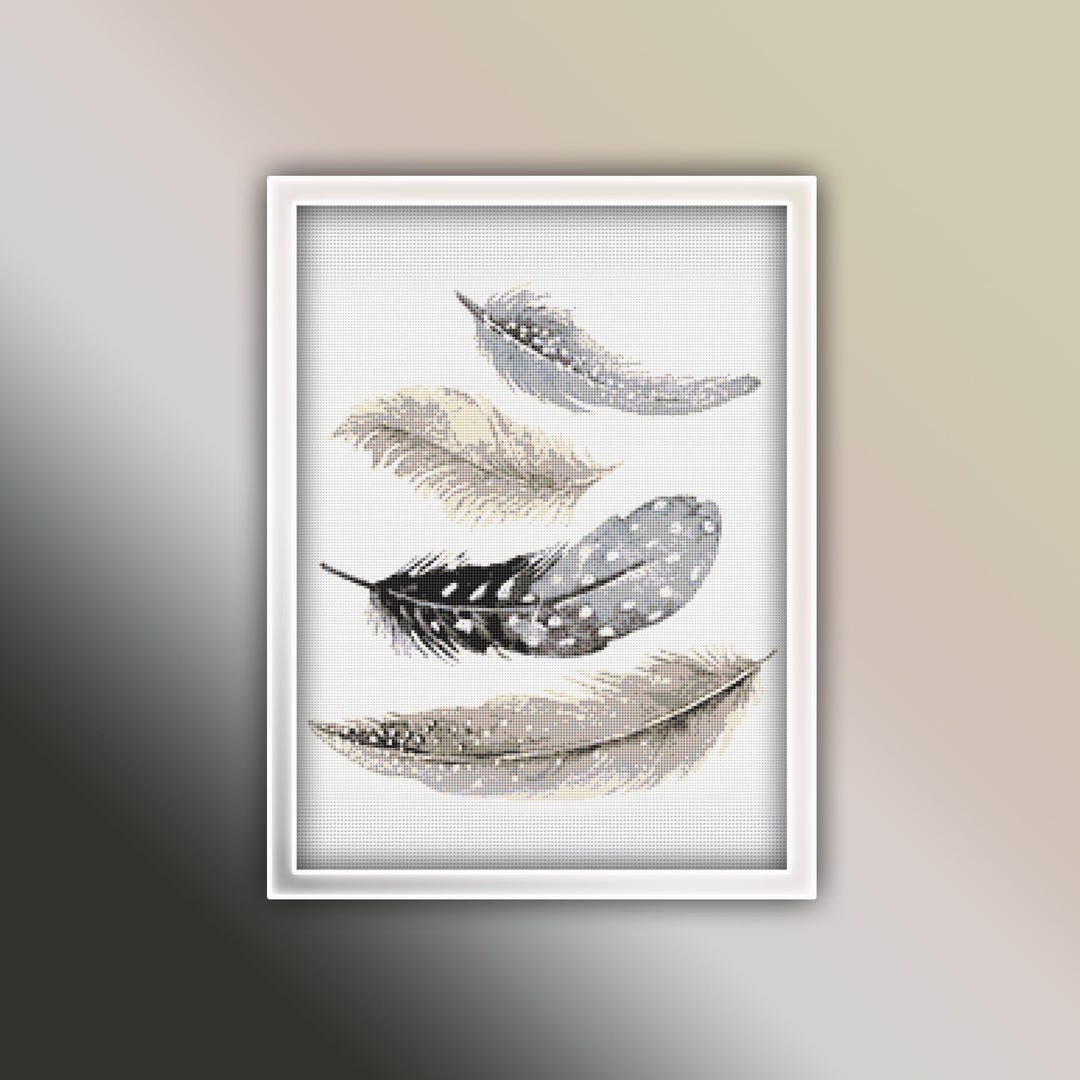 Grey Feathers Cross Stitch Pattern Instant PDF Download- Feather ...