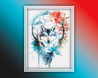 Wolf Cross Stitch Pattern 11 Instant PDF Download - Mountain Wolf Watercolor Cross Stitch Pattern - Animal Cross Stitch Pattern