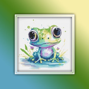 Frog Cross Stitch Pattern 8 Instant PDF Download - Frog Watercolor Cross Stitch Pattern - Animal Cross Stitch Pattern