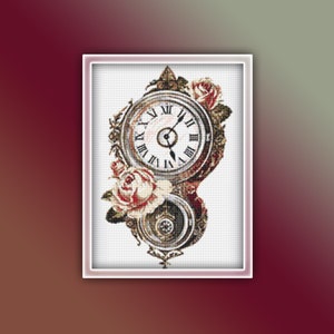 Vintage Wall Clock Cross Stitch Pattern 1 Instant PDF Download - Roses Watercolor Cross Stitch Pattern - Rose Clock Cross Stitch Pattern