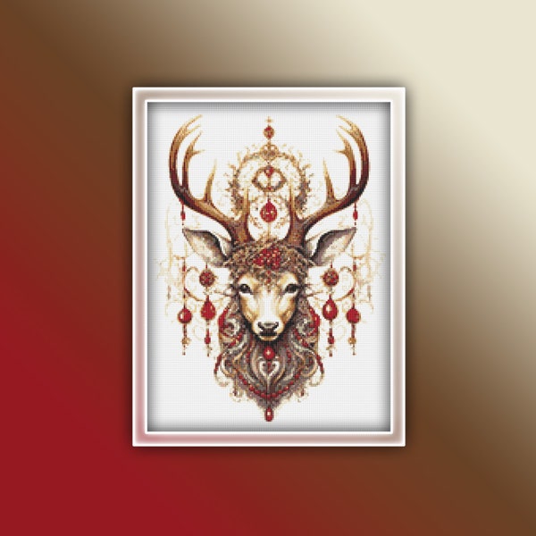 Reindeer Cross Stitch Pattern 5 Instant PDF Download - Deer Watercolor Cross Stitch Pattern - Animal Cross Stitch Pattern