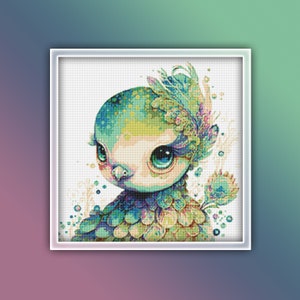 Peacock Cross Stitch Pattern 16 Instant PDF Download - Peacock Watercolor Cross Stitch Pattern - Bird Cross Stitch Pattern