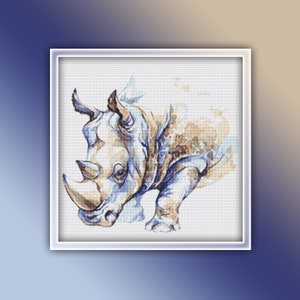 Rhino Cross Stitch Pattern 4 Instant PDF Download - Rhinoceros Watercolor Cross Stitch Pattern - Animal Cross Stitch Pattern