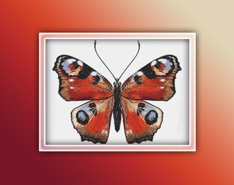 Butterfly Cross Stitch Pattern 16 Instant PDF Download - Butterfly Watercolor Cross Stitch Pattern - Orange Brown Red Butterfly