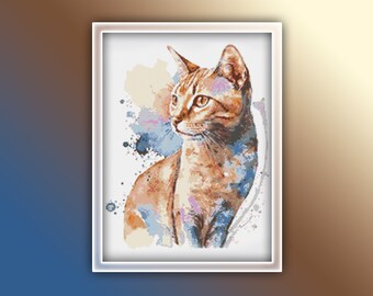 Ginger Cat Cross Stitch Pattern 7 Instant PDF Download - Ginger Cat Watercolor Cross Stitch Pattern - Kitten Cross Stitch Pattern