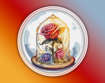 Beauty and the Beast Rose Cross Stitch Pattern 3 Instant PDF Download - Domed Rose Watercolor Cross Stitch Pattern