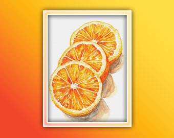 Orange Fruit Slices Cross Stitch Pattern 1 Instant PDF Download - Oranges Watercolor Cross Stitch Pattern