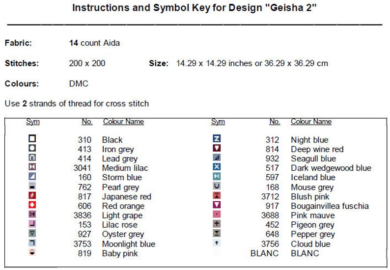 Geisha Numbers Graph Geisha Cross Stitch Pattern 2 Instant PDF Download - Japanese Woman ...