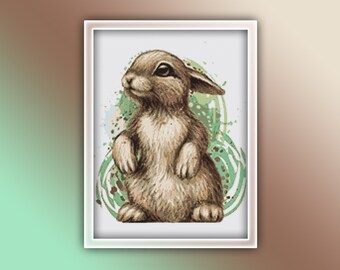 Bunny Cross Stitch Pattern 5 Instant Download Instant PDF Download - Bunny Watercolor Cross Stitch Pattern - Animal Cross Stitch Pattern