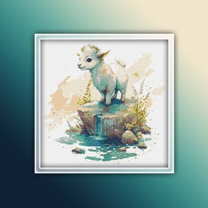 Goat Cross Stitch Pattern 5 Instant PDF Download - Ram Watercolor Cross Stitch Pattern - Baby Goat Cross Stitch Pattern - Goat Kid