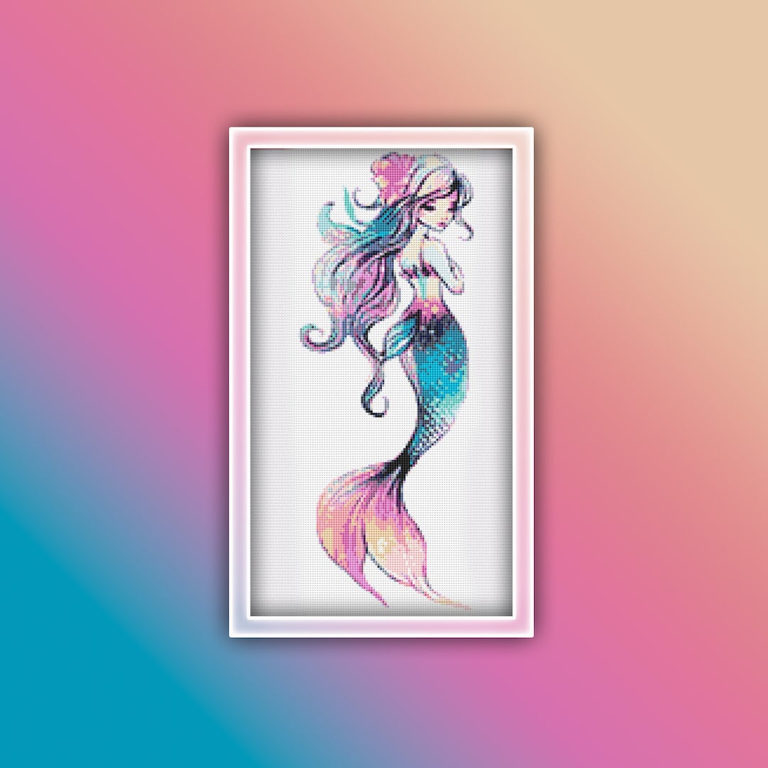 Mermaid Cross Stitch Pattern 4 Instant PDF Download - Woman Watercolor ...