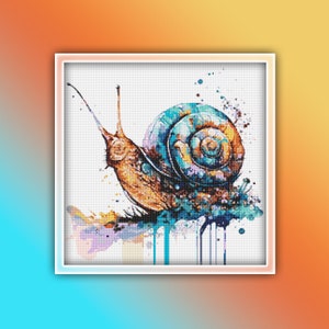 Snail Cross Stitch Pattern 2 Instant PDF Download - Garden Snail Watercolor Cross Stitch Pattern - Snail Cross Stitch Pattern